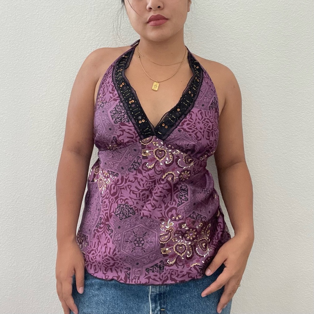 ‼️SOLD‼️ HALO - Y2K Purple Backless Halter Top